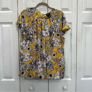 Liz Claiborne Yellow and Black Floral Blouse